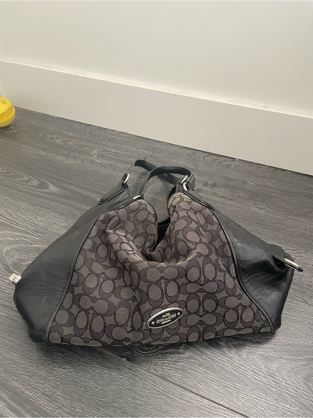 Coach Brown and Black Signature Hobo Shoulder Bag